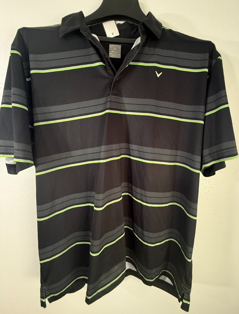Callaway Opti-Dri Mens XL Golf Polo Shirt Black Green Striped Performance